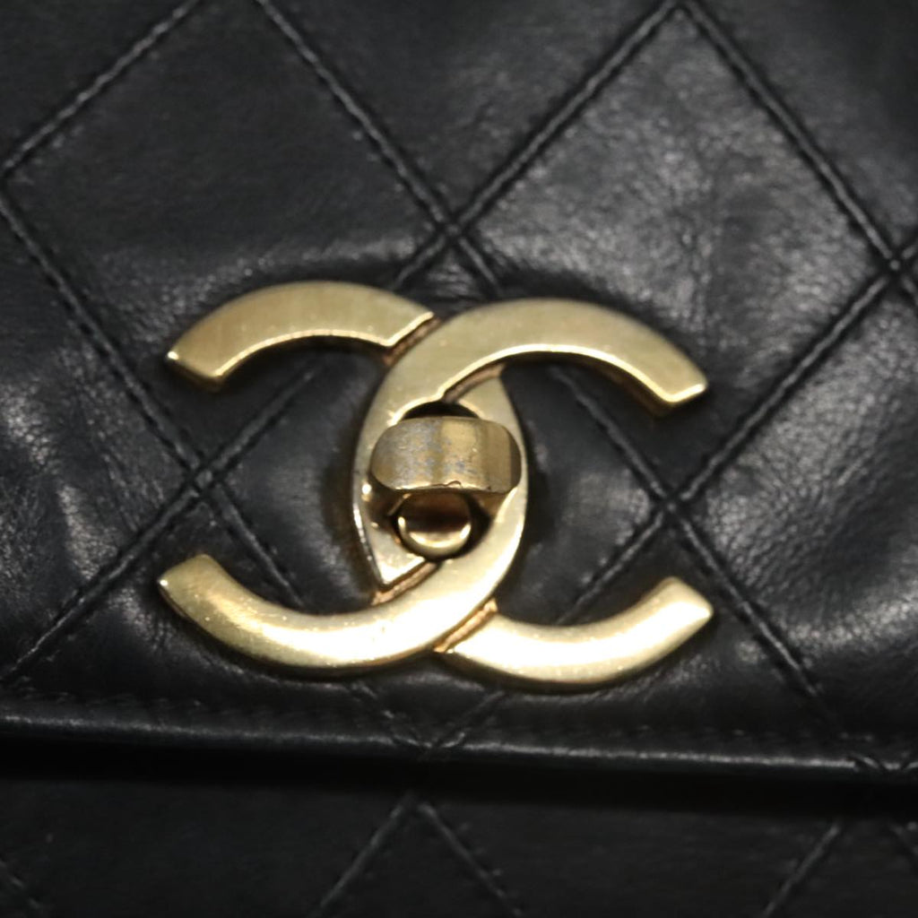 CHANEL Bicolore Chain Matelasse Shoulder Bag Lamb Skin Black Gold CC 103228
