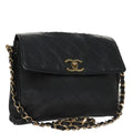 CHANEL Bicolore Chain Matelasse Shoulder Bag Lamb Skin Black Gold CC 103228