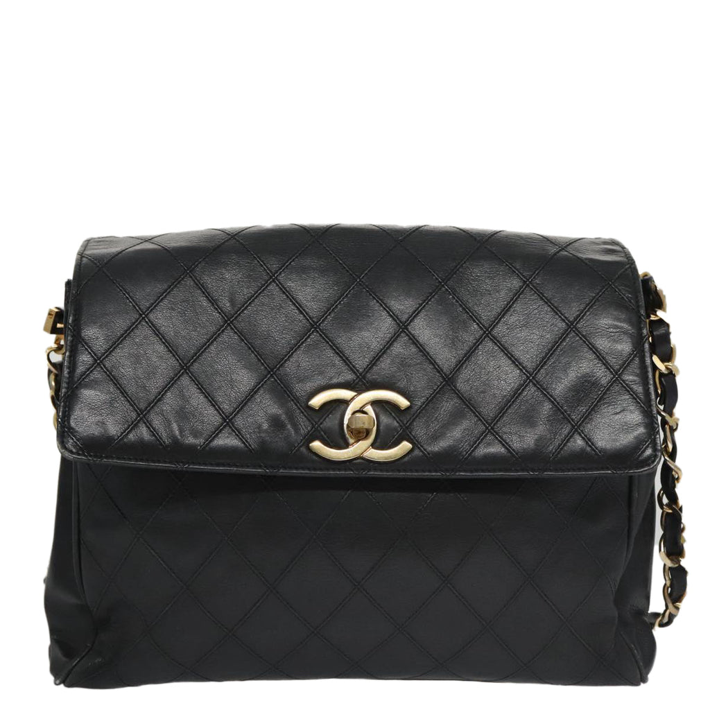 CHANEL Bicolore Chain Matelasse Shoulder Bag Lamb Skin Black Gold CC 103228