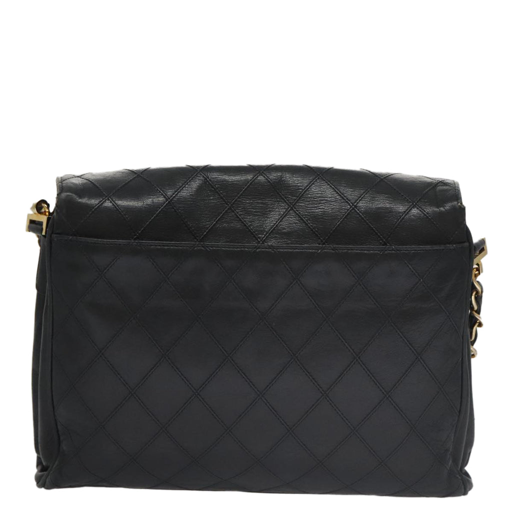 CHANEL Bicolore Chain Matelasse Shoulder Bag Lamb Skin Black Gold CC 103228