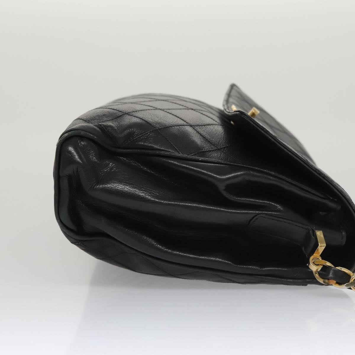 CHANEL Bicolore Chain Matelasse Shoulder Bag Lamb Skin Black Gold CC 103228