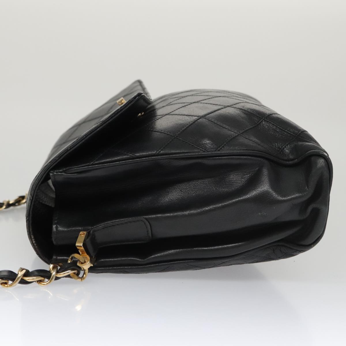 CHANEL Bicolore Chain Matelasse Shoulder Bag Lamb Skin Black Gold CC 103228