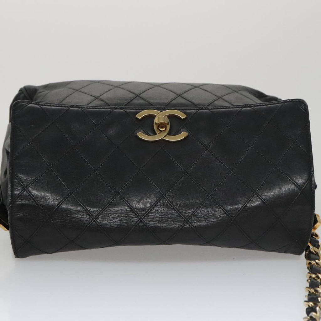 CHANEL Bicolore Chain Matelasse Shoulder Bag Lamb Skin Black Gold CC 103228