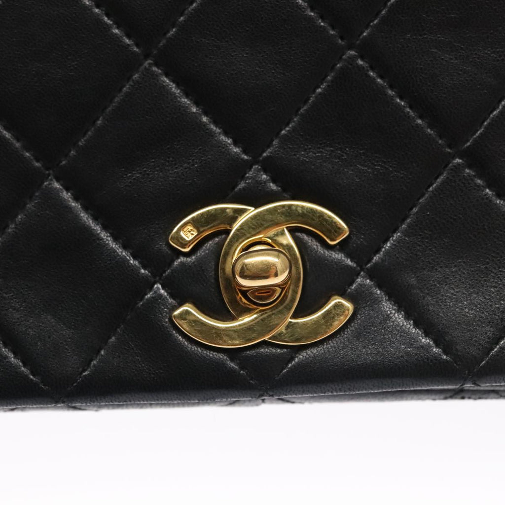 CHANEL Matelasse Chain Shoulder Bag Lamb Skin Black Gold CC 103232