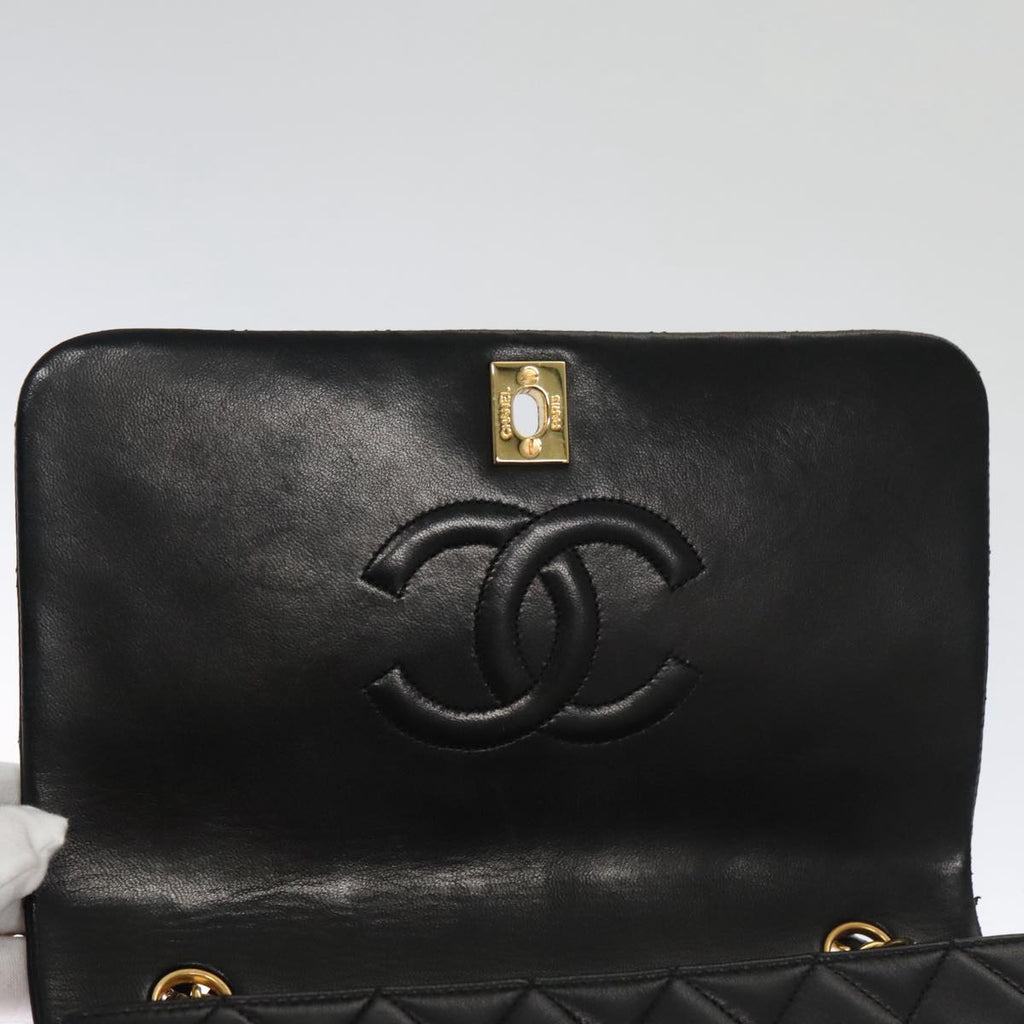CHANEL Matelasse Chain Shoulder Bag Lamb Skin Black Gold CC 103232