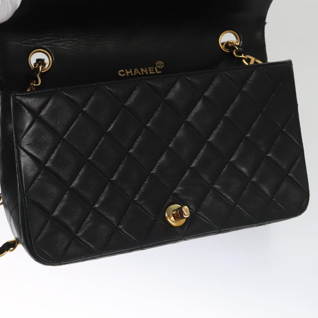 CHANEL Matelasse Chain Shoulder Bag Lamb Skin Black Gold CC 103232
