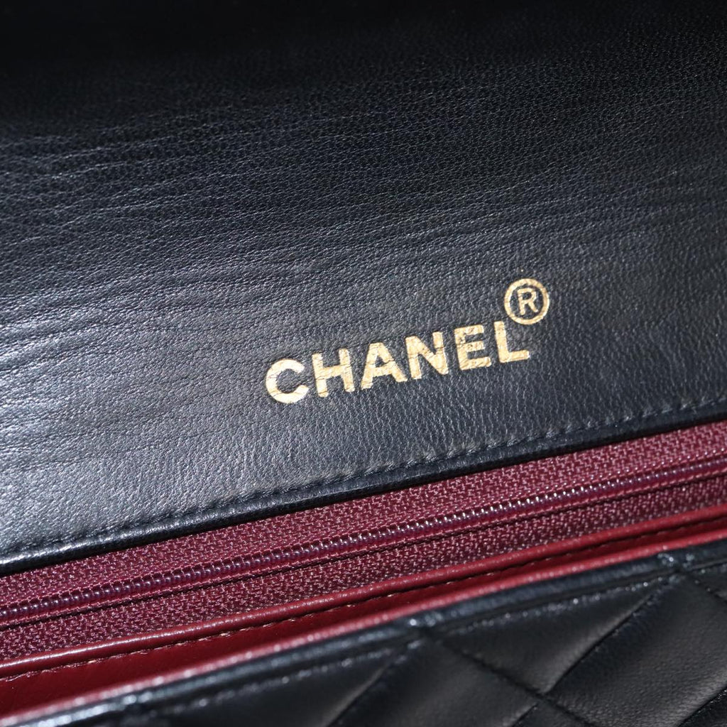 CHANEL Matelasse Chain Shoulder Bag Lamb Skin Black Gold CC 103232
