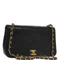 CHANEL Matelasse Chain Shoulder Bag Lamb Skin Black Gold CC 103232