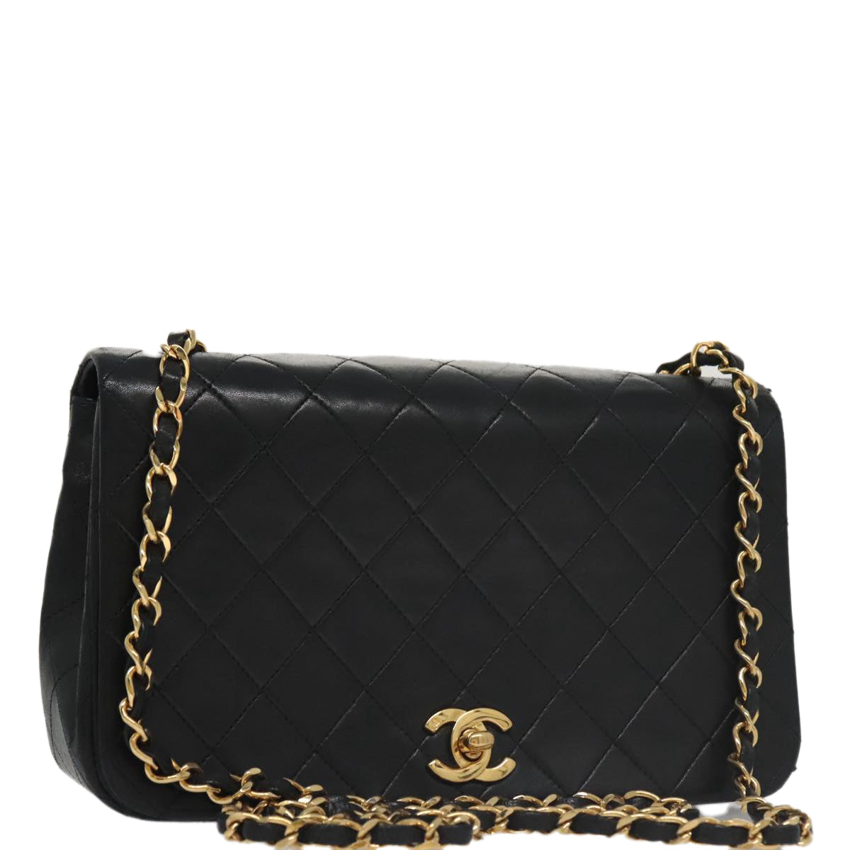CHANEL Matelasse Chain Shoulder Bag Lamb Skin Black Gold CC 103232