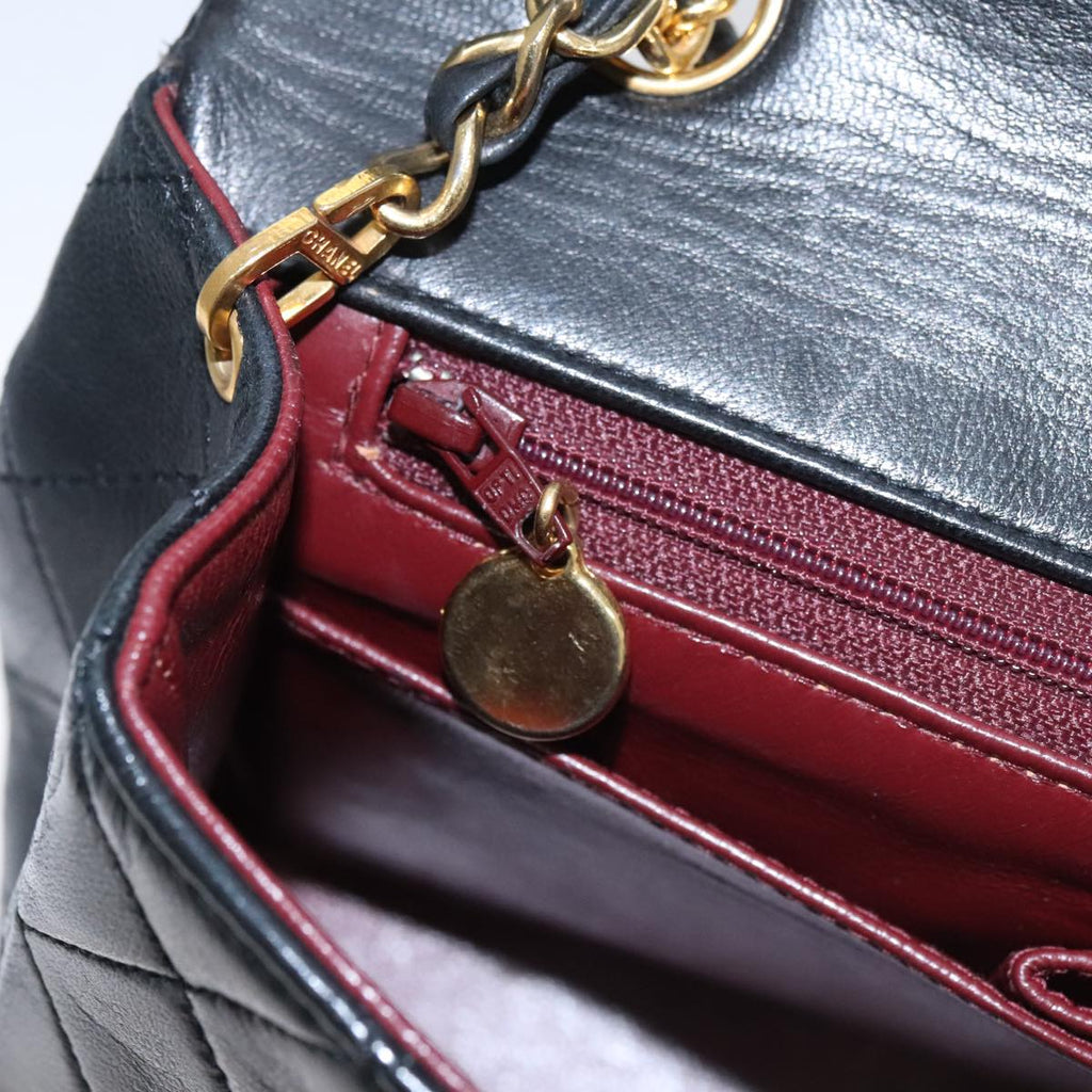 CHANEL Matelasse Chain Shoulder Bag Lamb Skin Black Gold CC 103232