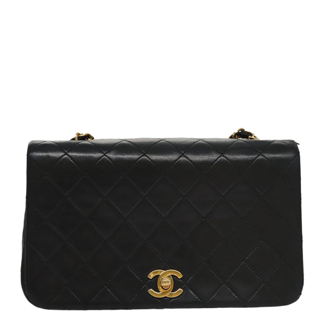 CHANEL Matelasse Chain Shoulder Bag Lamb Skin Black Gold CC 103232