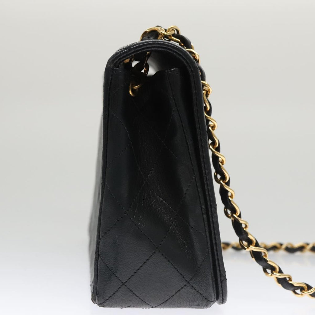 CHANEL Matelasse Chain Shoulder Bag Lamb Skin Black Gold CC 103232