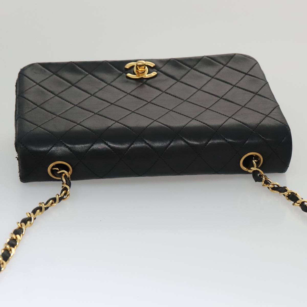 CHANEL Matelasse Chain Shoulder Bag Lamb Skin Black Gold CC 103232