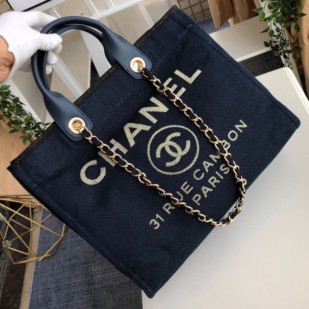 CHL Deauville Tote Canvas Bag Dark Blue For Women 14.9in/38cm