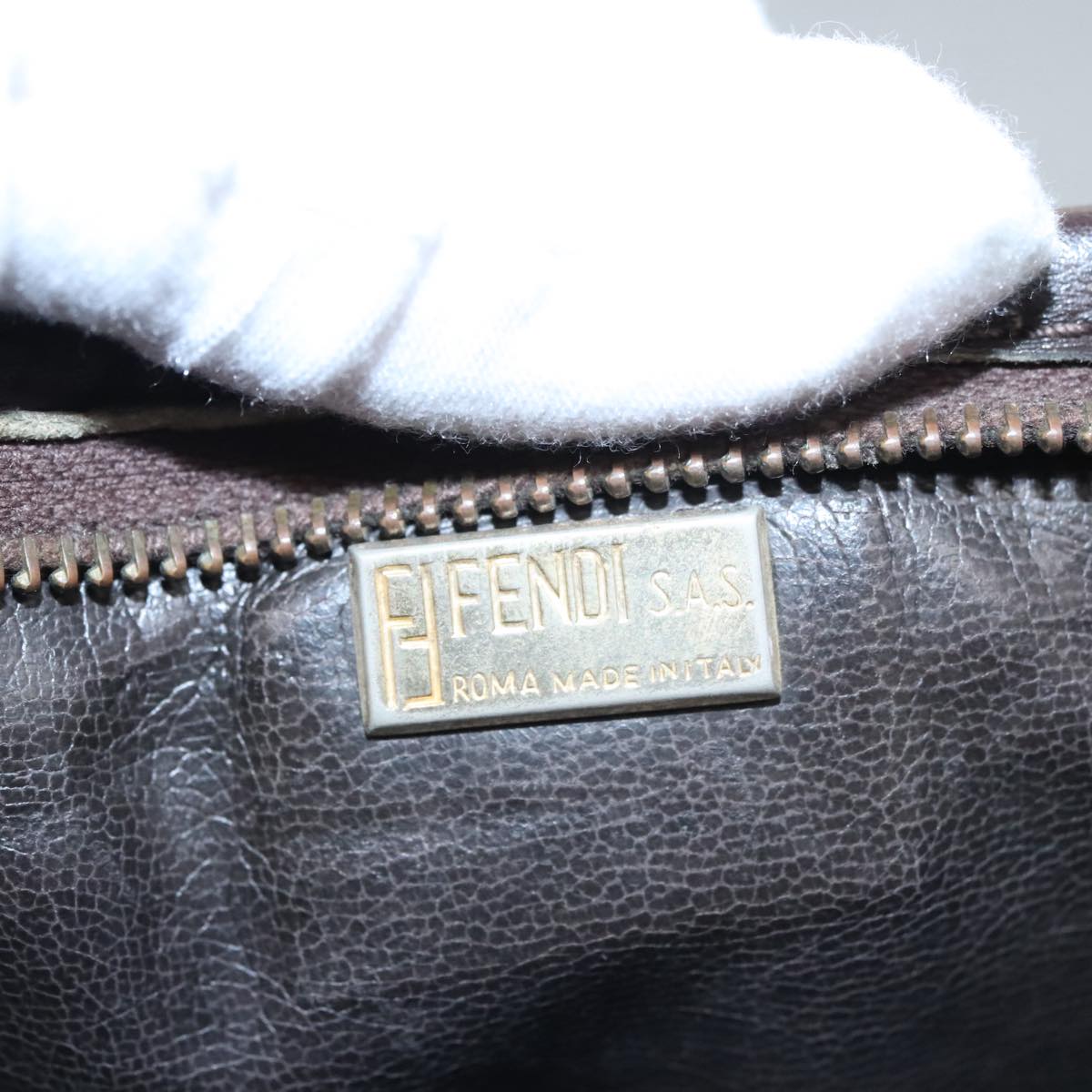 FENDI Zucca Canvas Clutch Bag Brown Black 103381