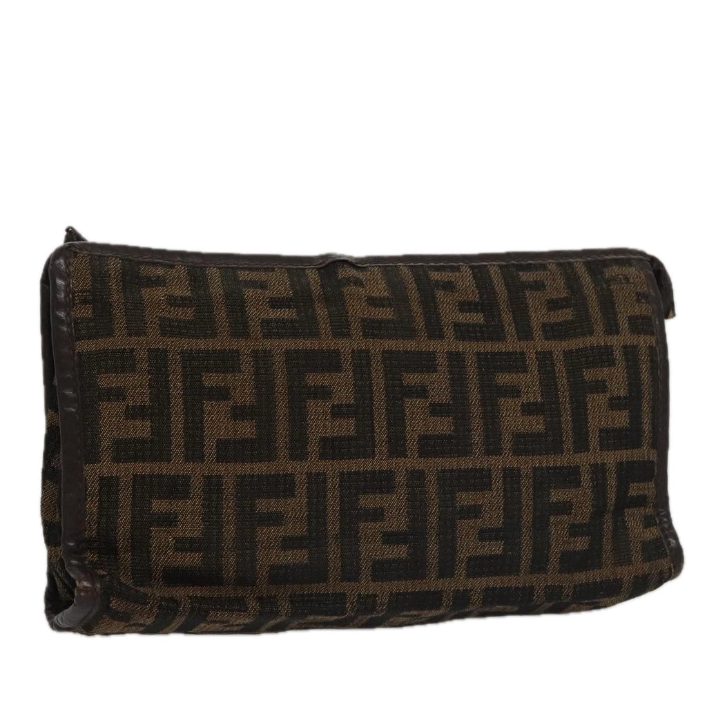 FENDI Zucca Canvas Clutch Bag Brown Black 103381