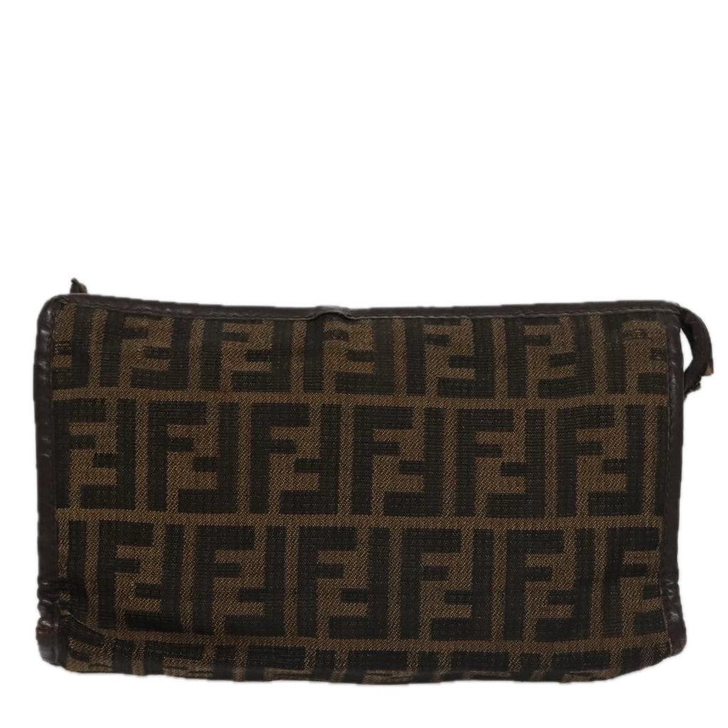 FENDI Zucca Canvas Clutch Bag Brown Black 103381