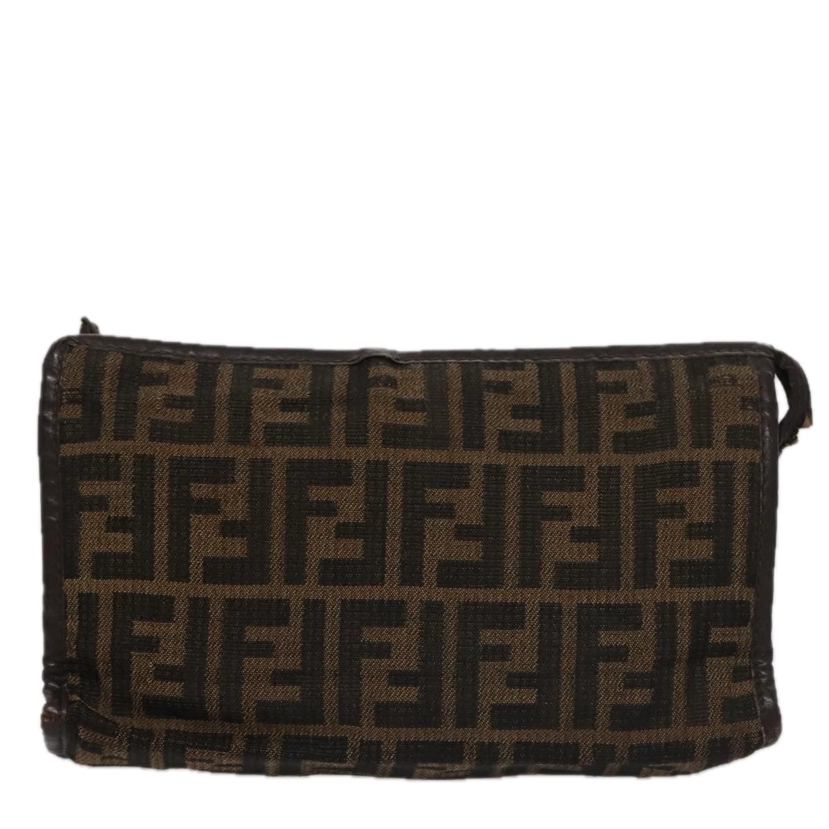 FENDI Zucca Canvas Clutch Bag Brown Black 103381