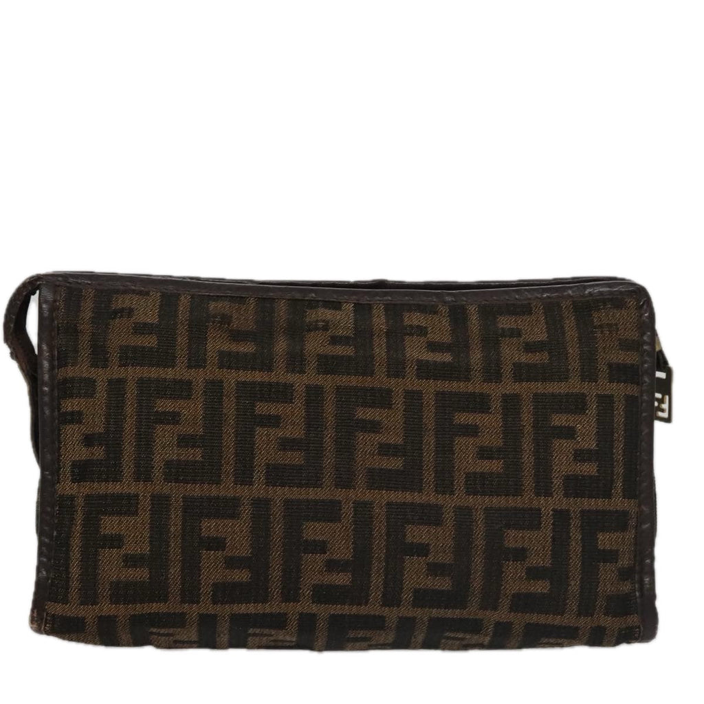 FENDI Zucca Canvas Clutch Bag Brown Black 103381