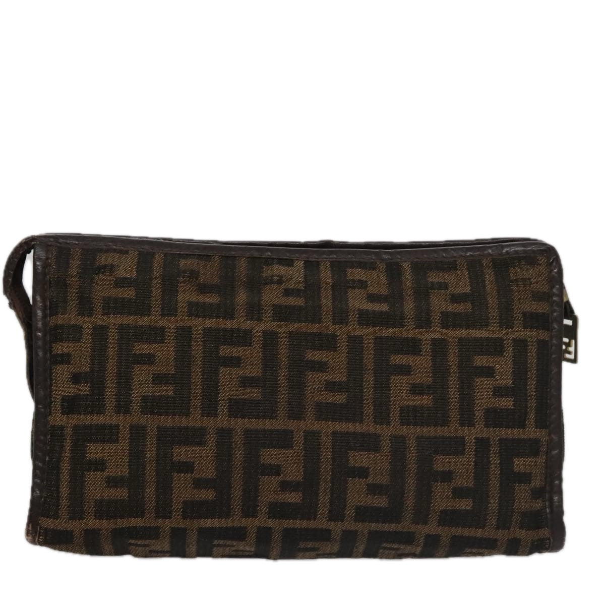 FENDI Zucca Canvas Clutch Bag Brown Black 103381