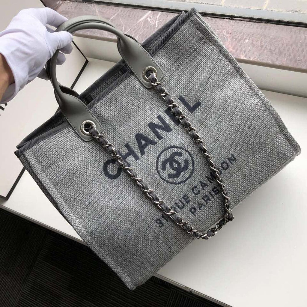 CHLSmall Shopping Bag Silver Hardware Grey For Women Handbags, Shoulder Bags 15.2in/39cm AS3257