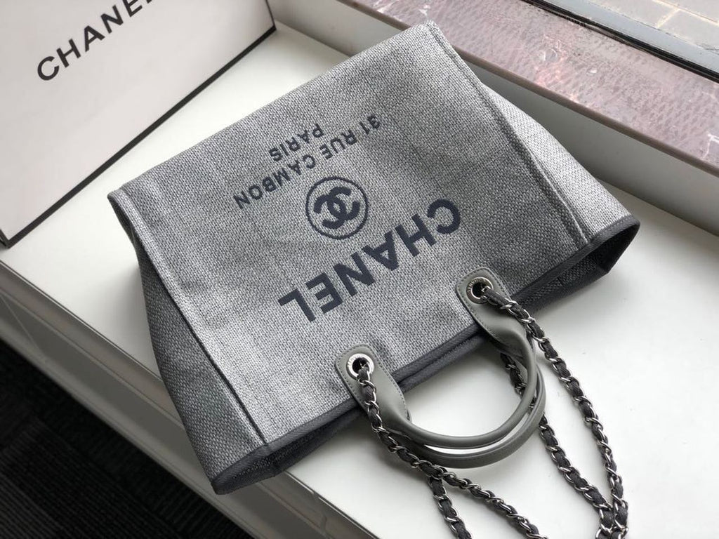 CHLSmall Shopping Bag Silver Hardware Grey For Women Handbags, Shoulder Bags 15.2in/39cm AS3257