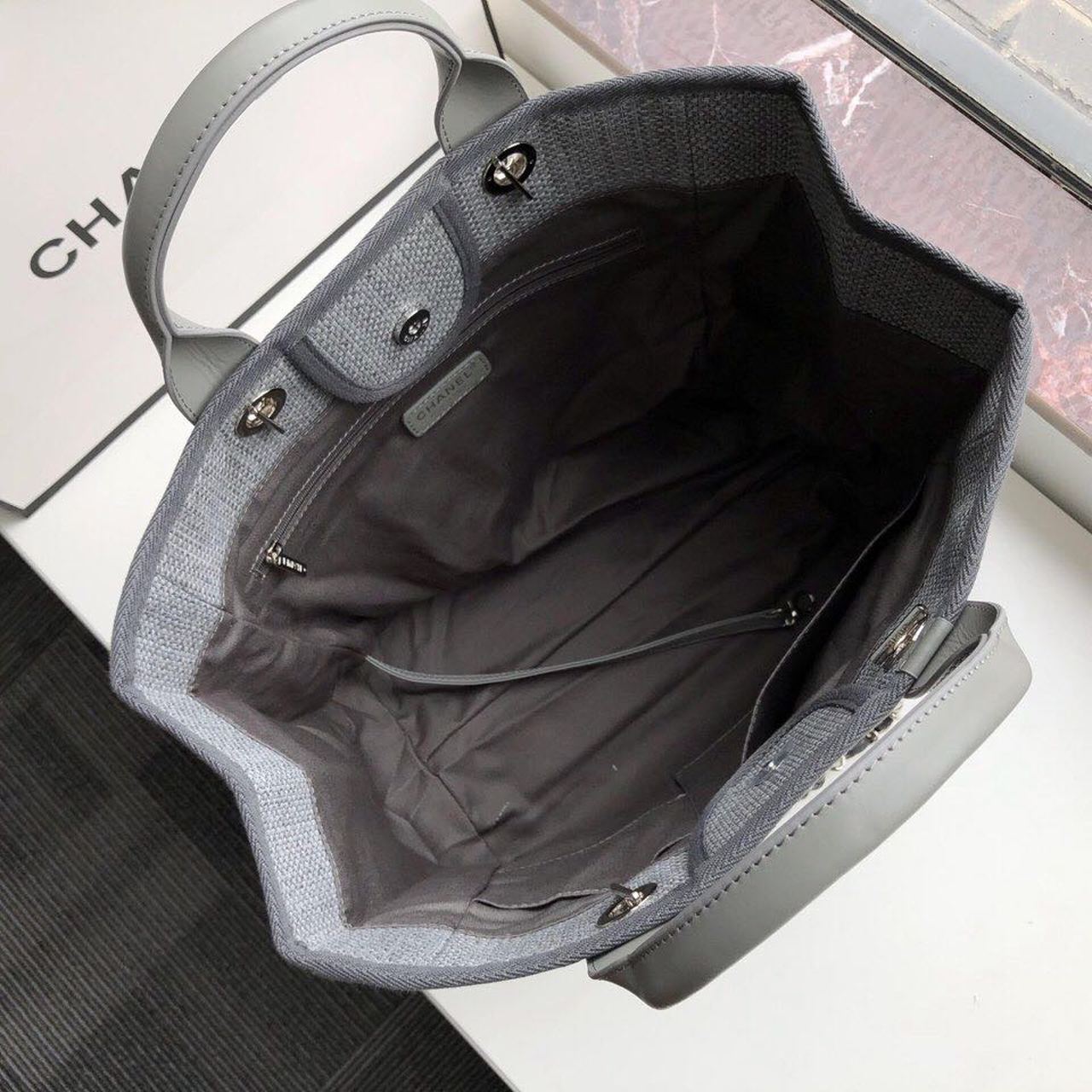 CHLSmall Shopping Bag Silver Hardware Grey For Women, Women’s Handbags, Shoulder Bags 15.2in/39cm AS3257