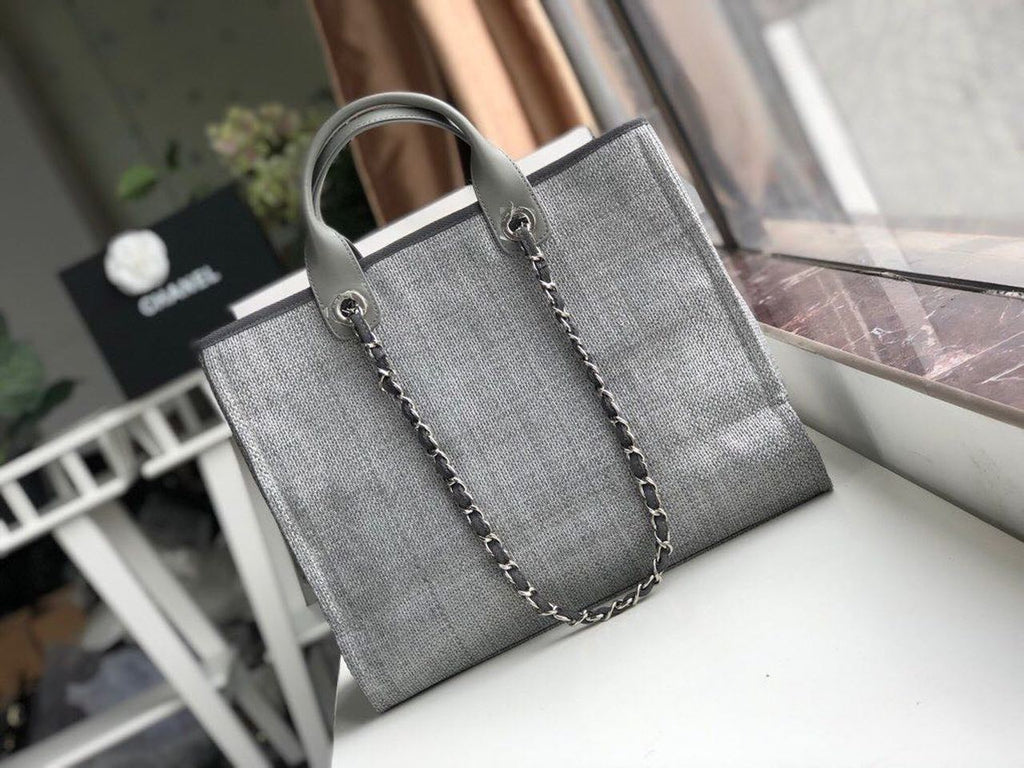 CHLSmall Shopping Bag Silver Hardware Grey For Women, Women’s Handbags, Shoulder Bags 15.2in/39cm AS3257
