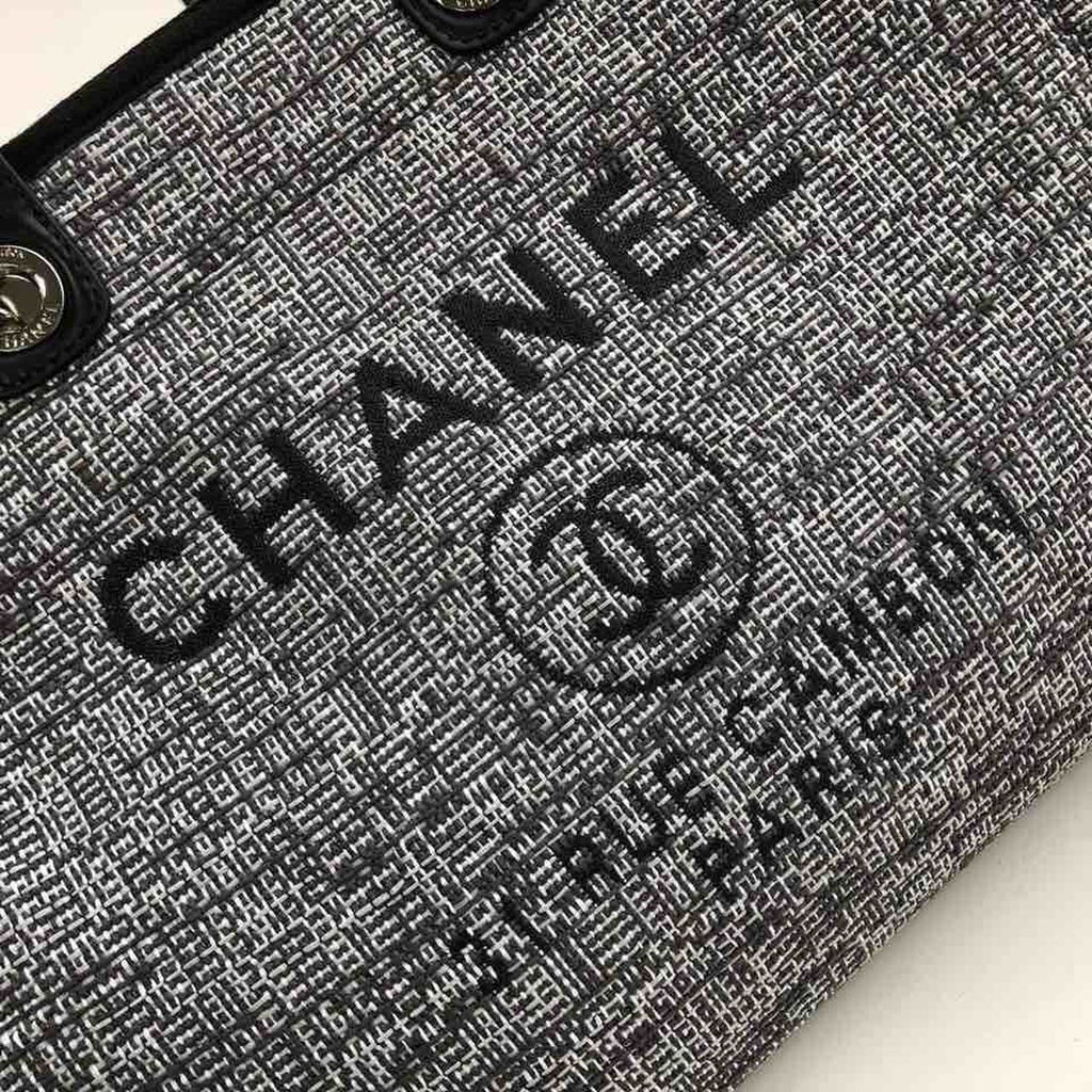 CHL Deauville Tote Raffia Canvas Bag Black/White For Women 14.9in/38cm