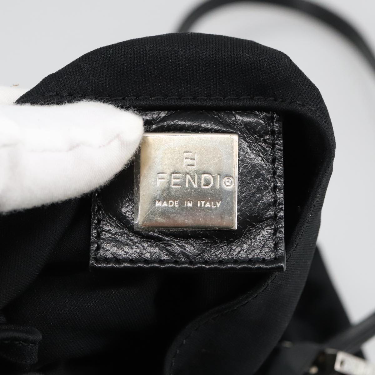 FENDI Shoulder Bag Nylon Black Silver 103439
