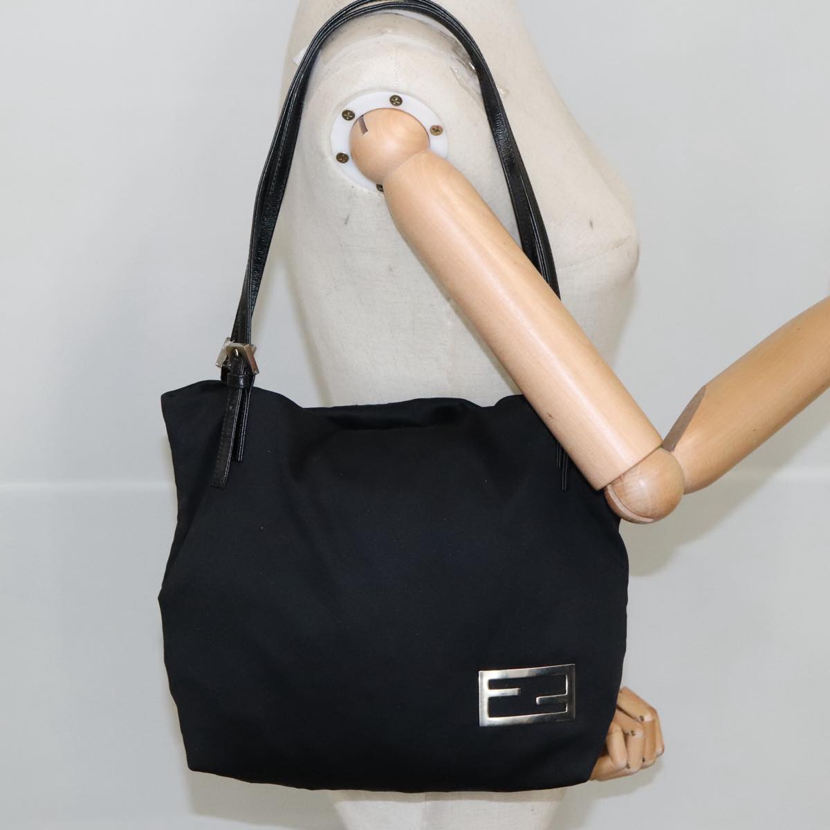 FENDI Shoulder Bag Nylon Black Silver 103439