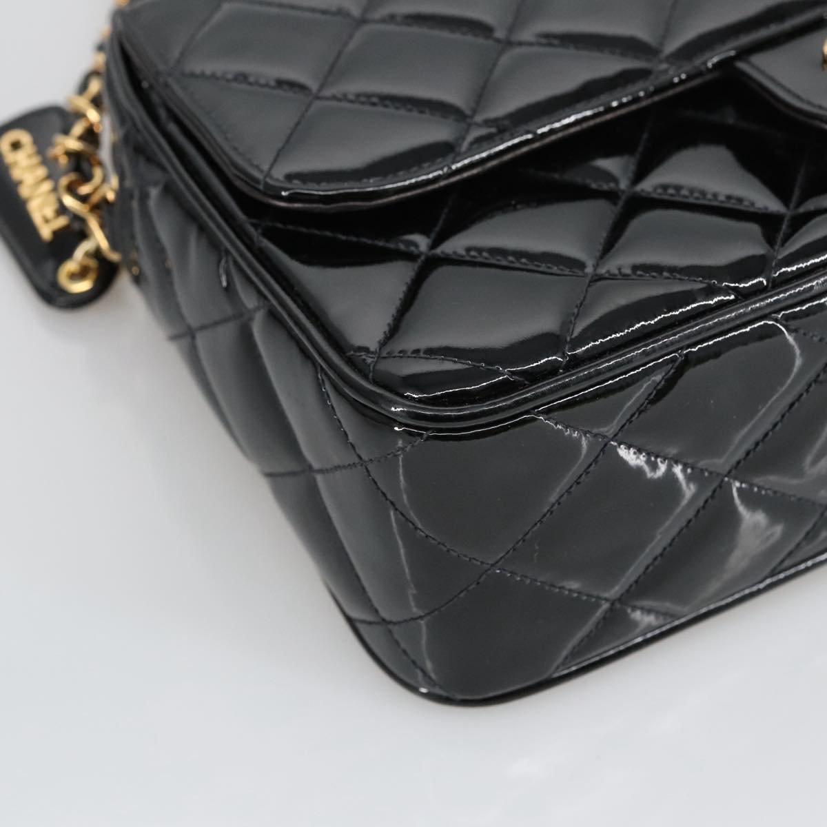 CHANEL Matelasse Chain Shoulder Bag Patent leather Black Gold CC 103451A