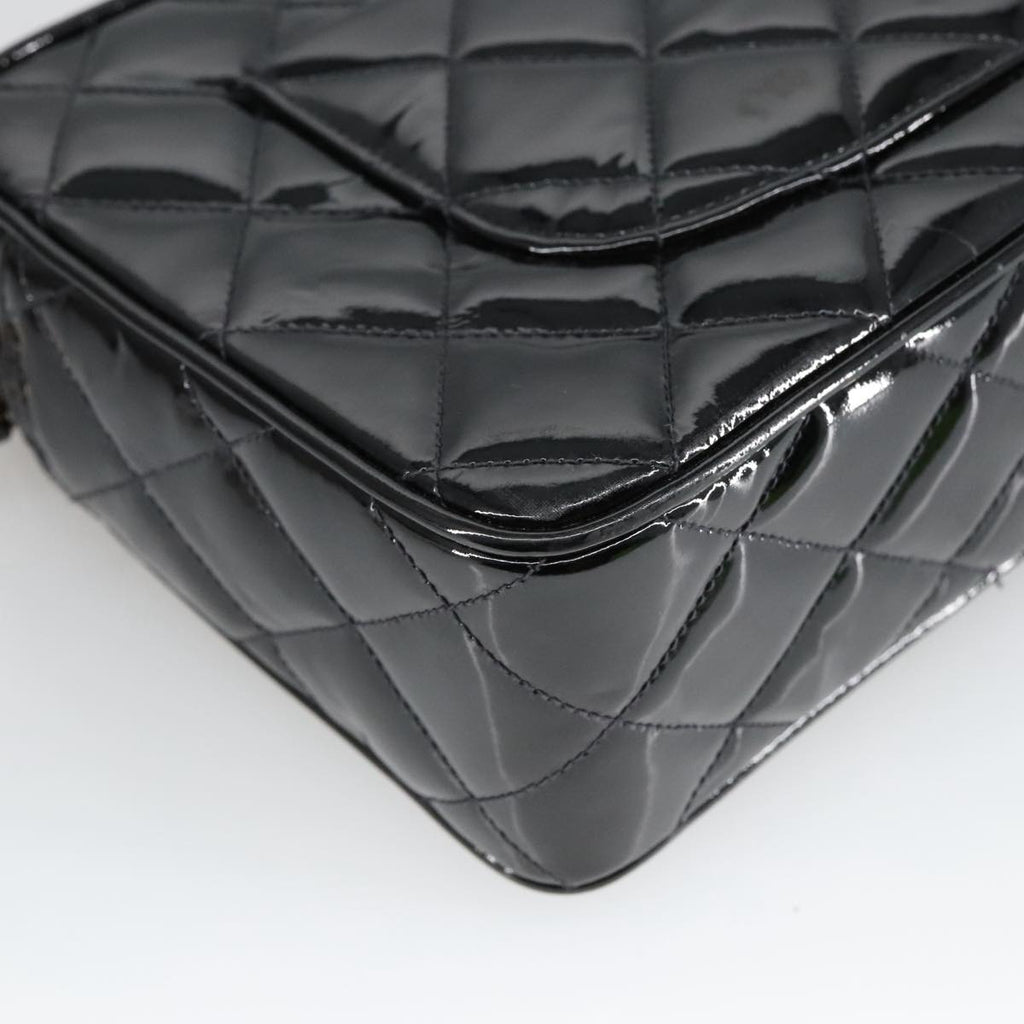 CHANEL Matelasse Chain Shoulder Bag Patent leather Black Gold CC 103451A
