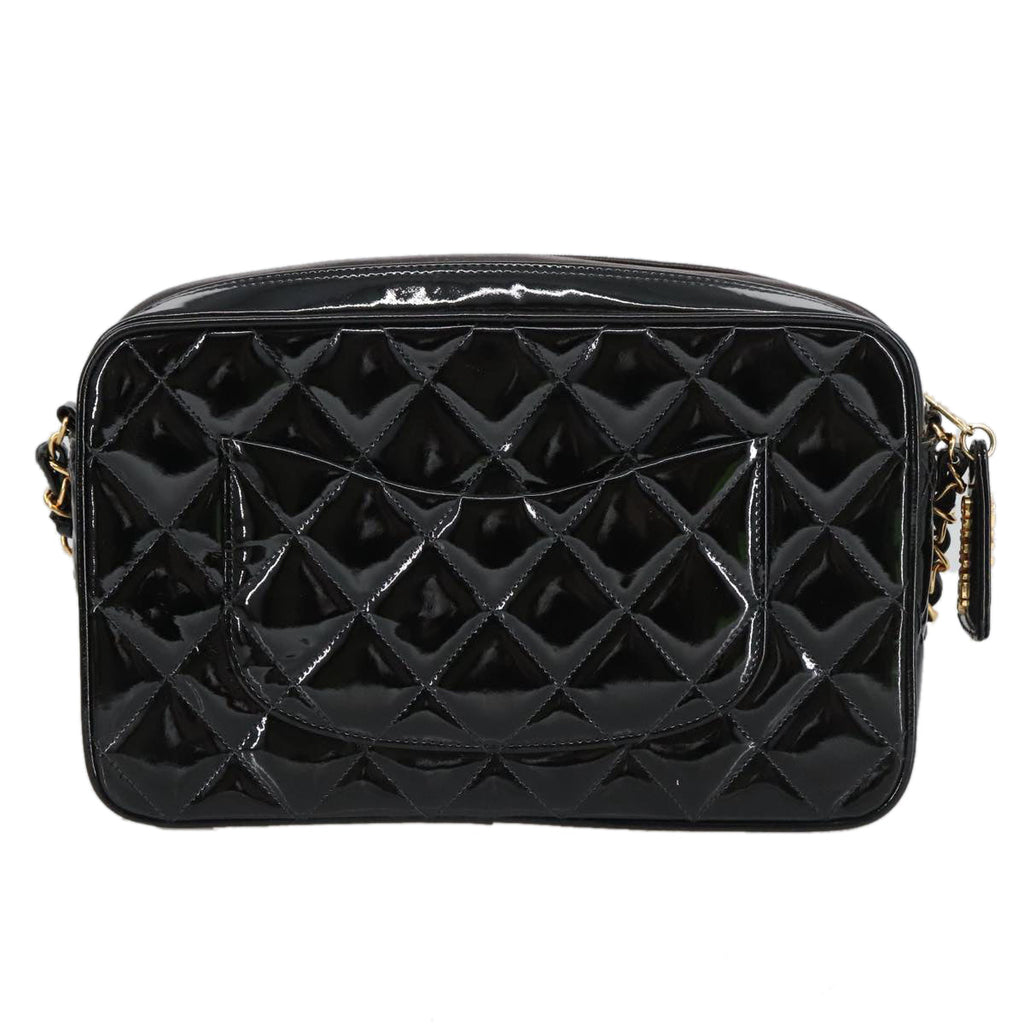 CHANEL Matelasse Chain Shoulder Bag Patent leather Black Gold CC 103451A