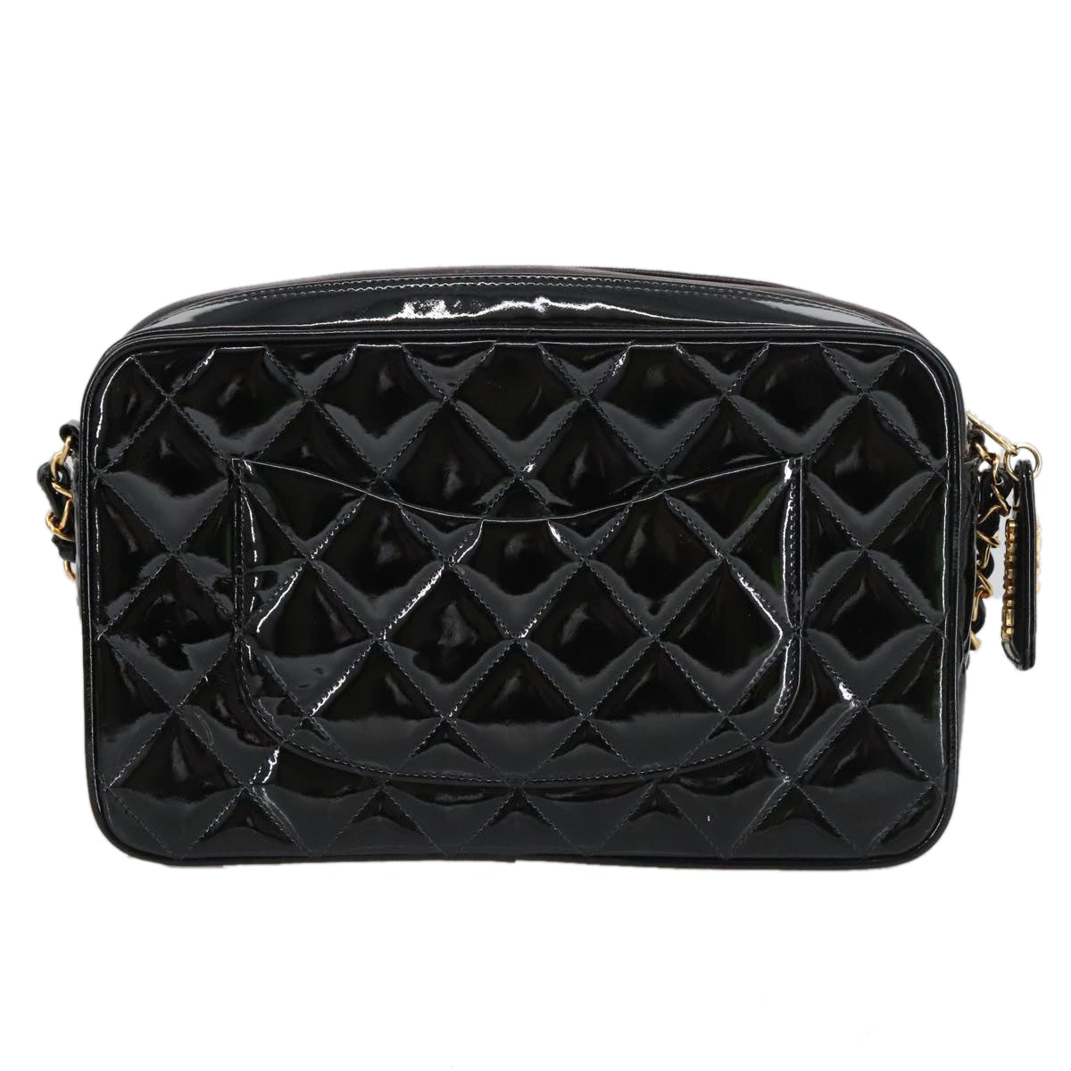 CHANEL Matelasse Chain Shoulder Bag Patent leather Black Gold CC 103451A
