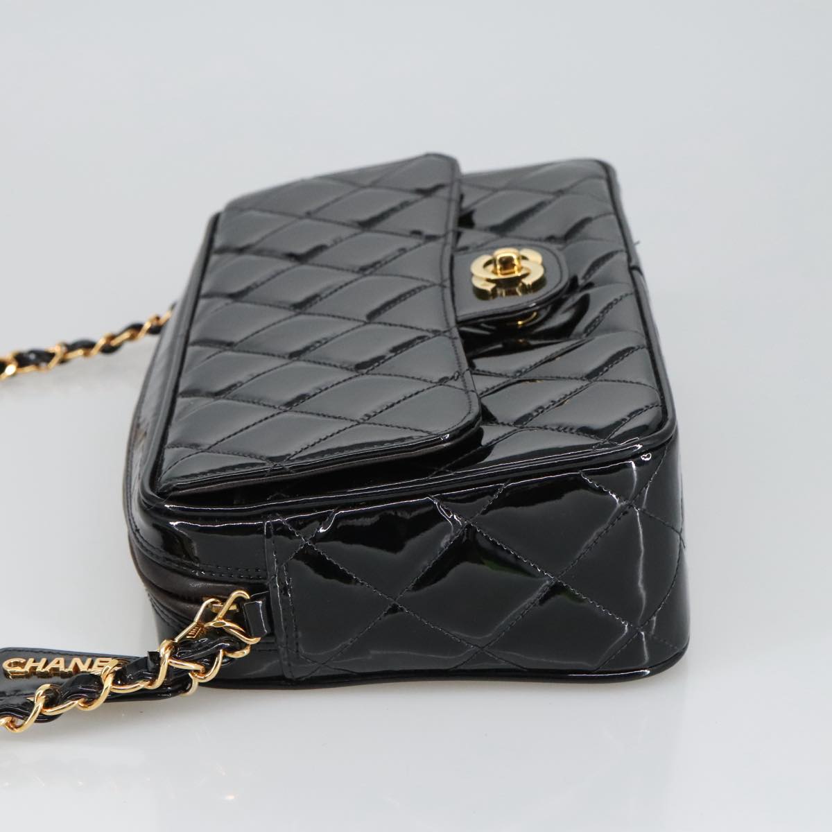 CHANEL Matelasse Chain Shoulder Bag Patent leather Black Gold CC 103451A
