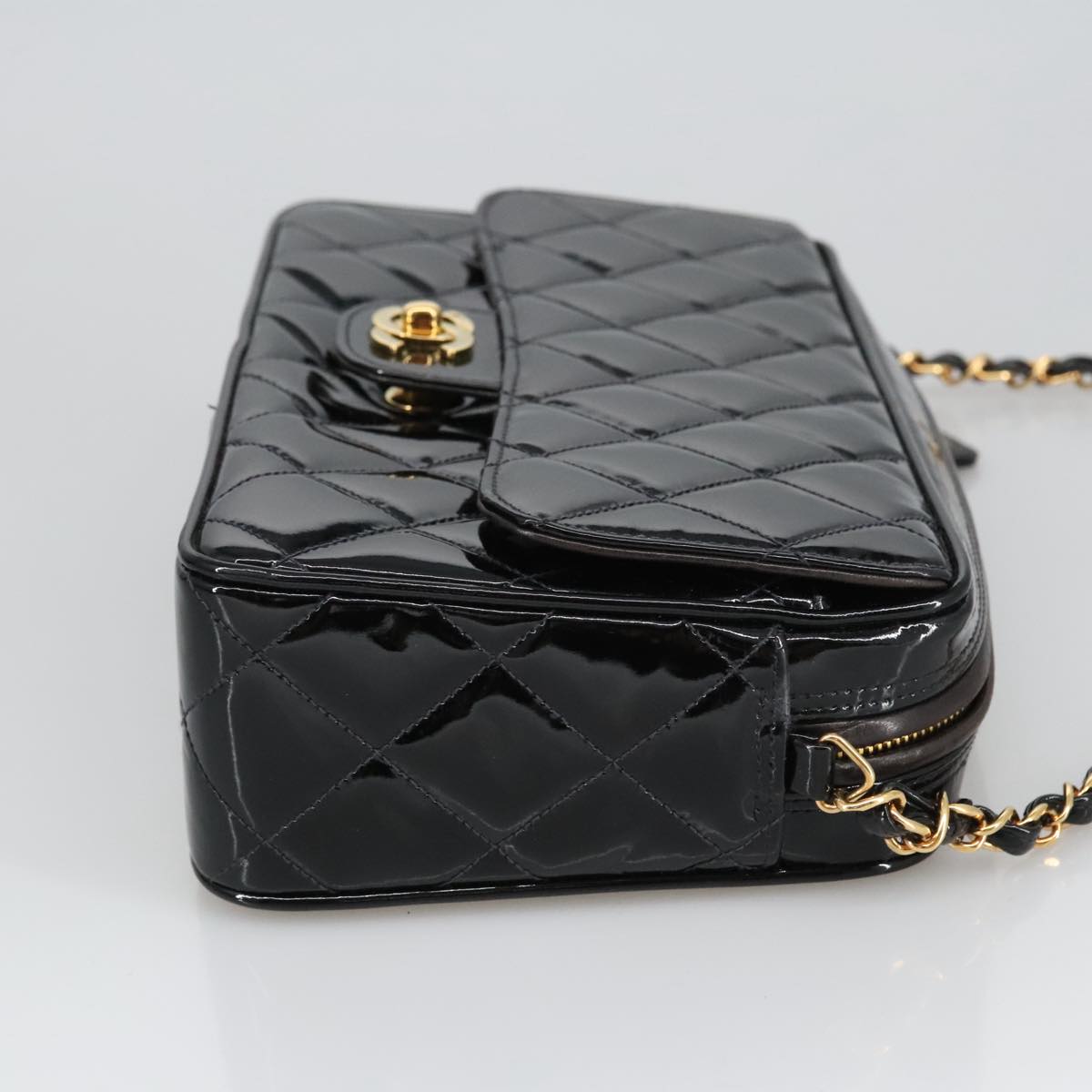 CHANEL Matelasse Chain Shoulder Bag Patent leather Black Gold CC 103451A