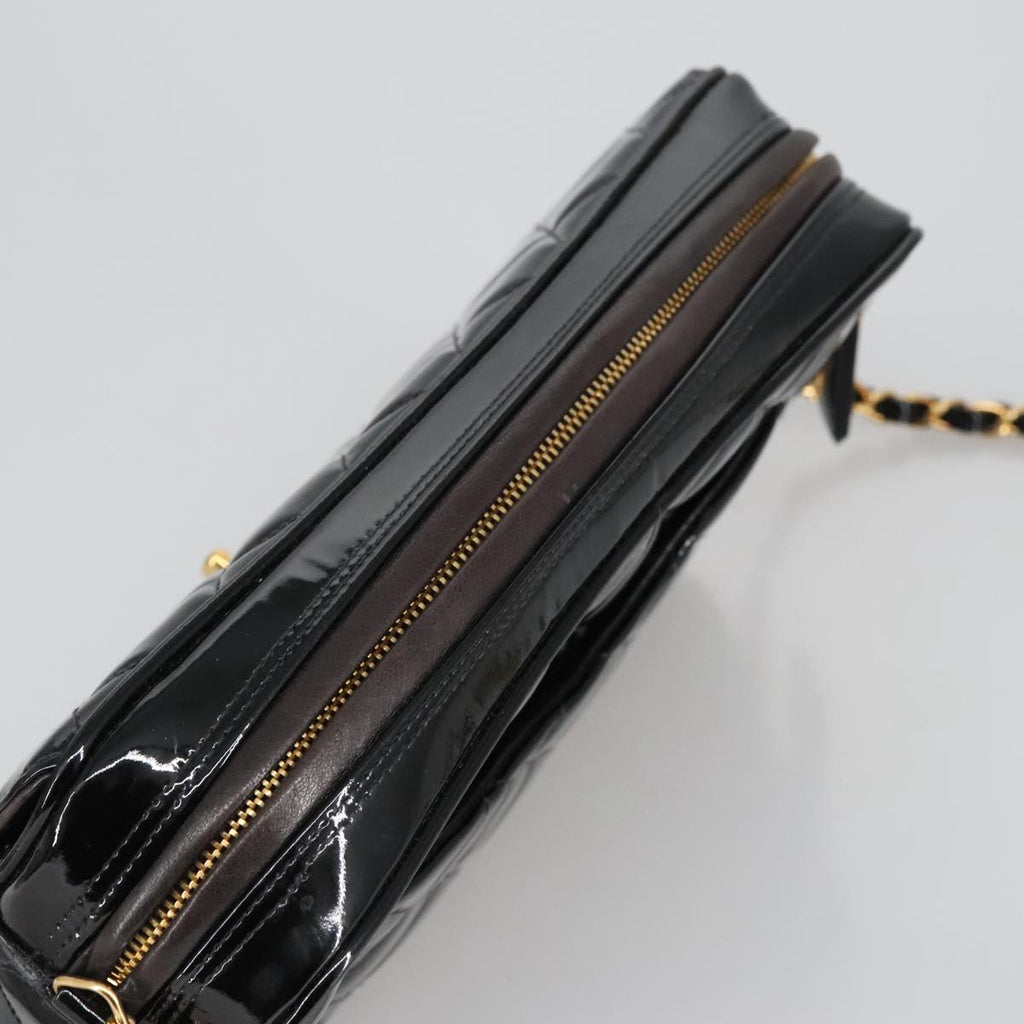 CHANEL Matelasse Chain Shoulder Bag Patent leather Black Gold CC 103451A