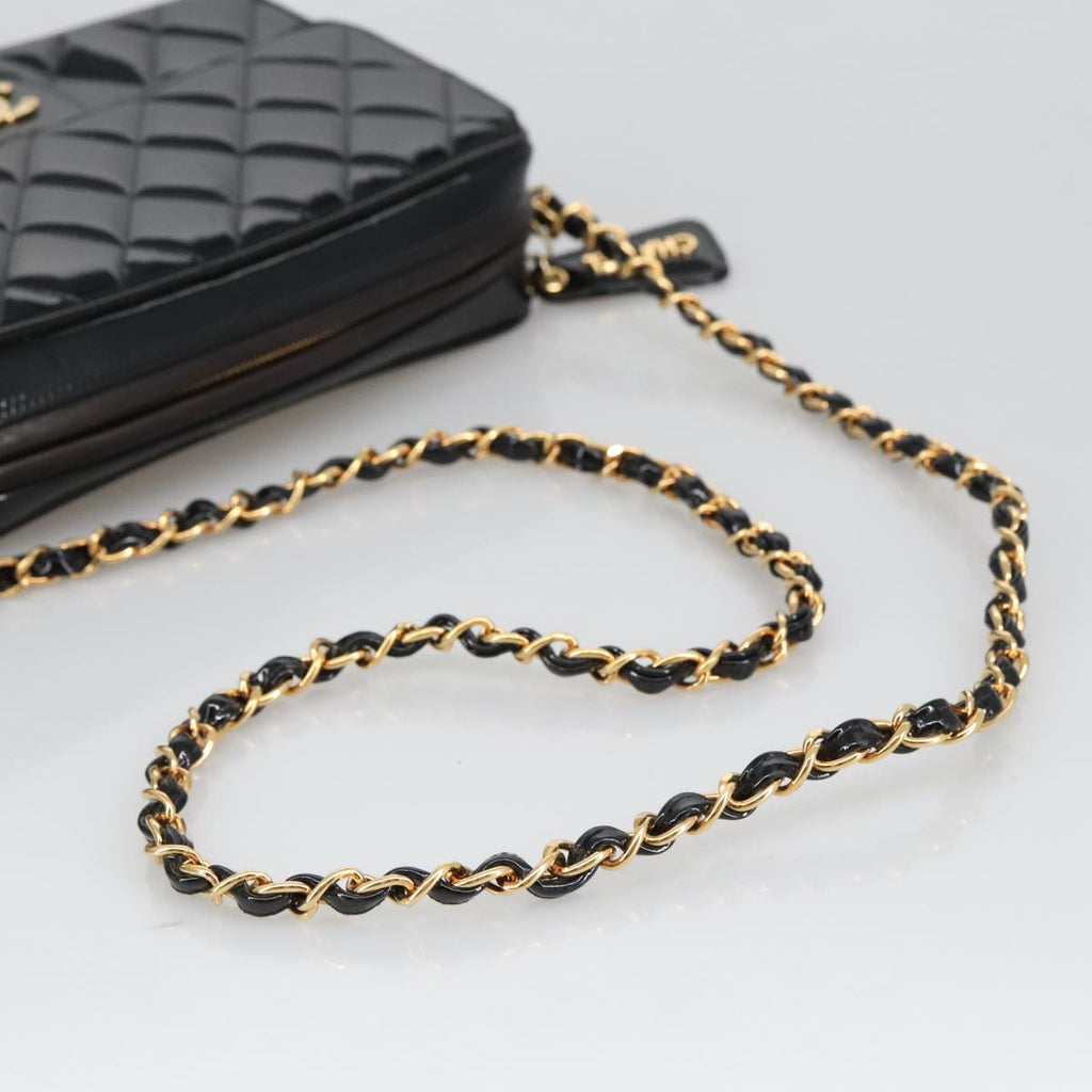 CHANEL Matelasse Chain Shoulder Bag Patent leather Black Gold CC 103451A