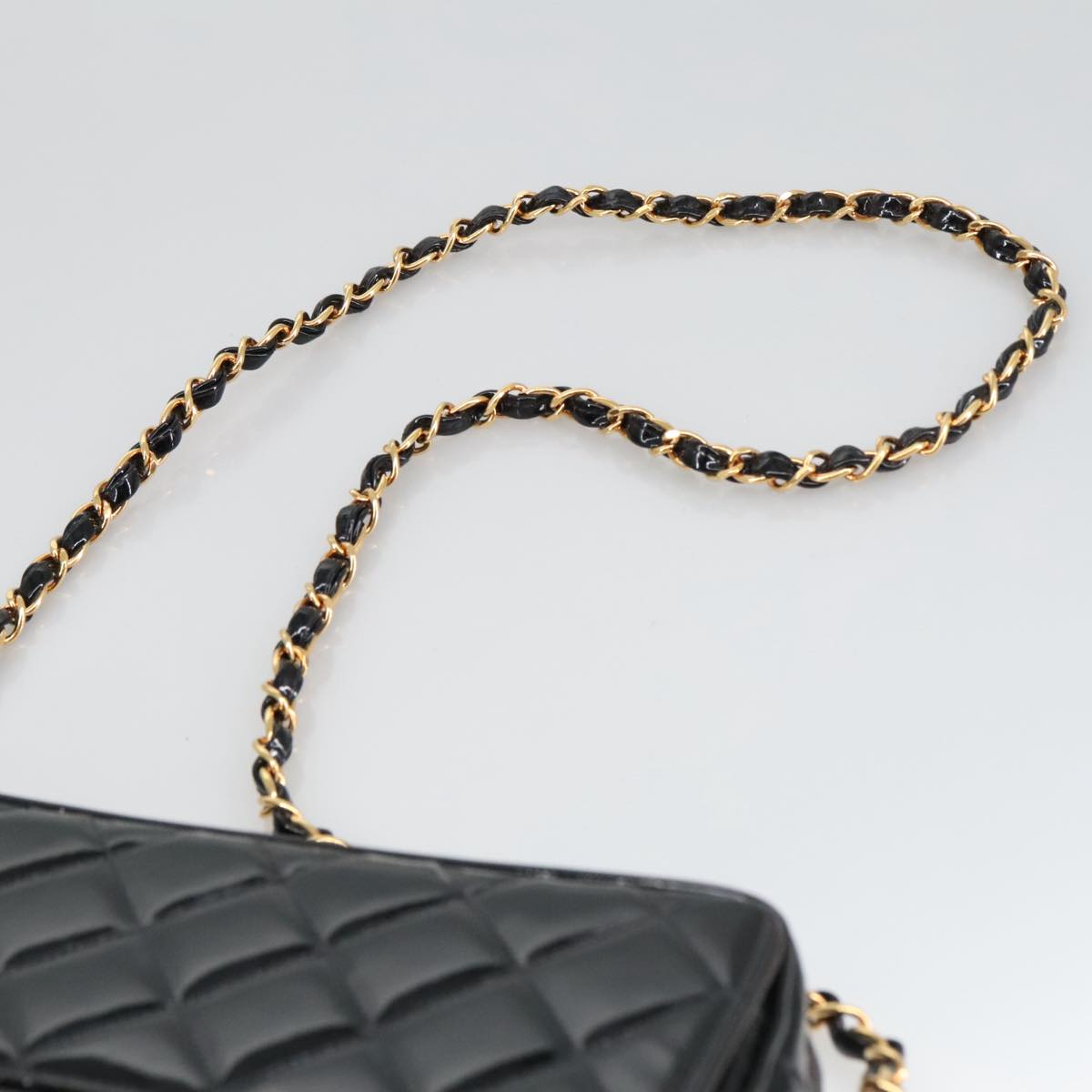 CHANEL Matelasse Chain Shoulder Bag Patent leather Black Gold CC 103451A