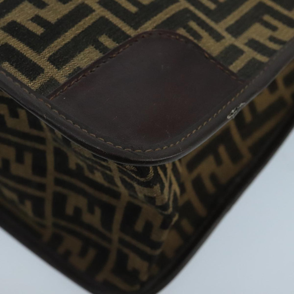 FENDI Zucca Canvas Hand Bag Brown Black gold 103452