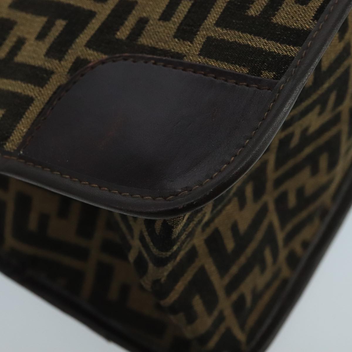 FENDI Zucca Canvas Hand Bag Brown Black gold 103452