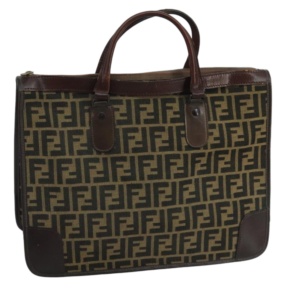 FENDI Zucca Canvas Hand Bag Brown Black gold 103452