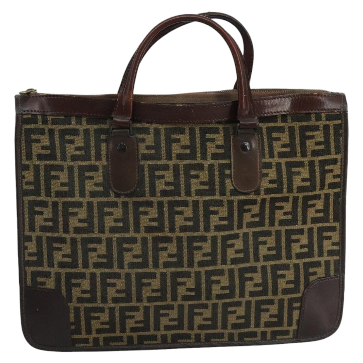FENDI Zucca Canvas Hand Bag Brown Black gold 103452