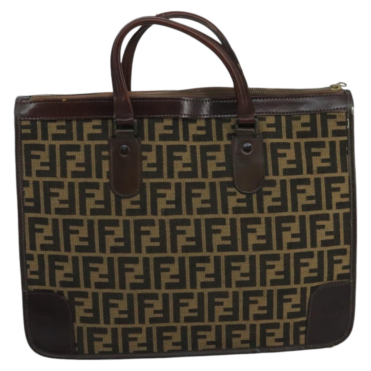 FENDI Zucca Canvas Hand Bag Brown Black gold 103452