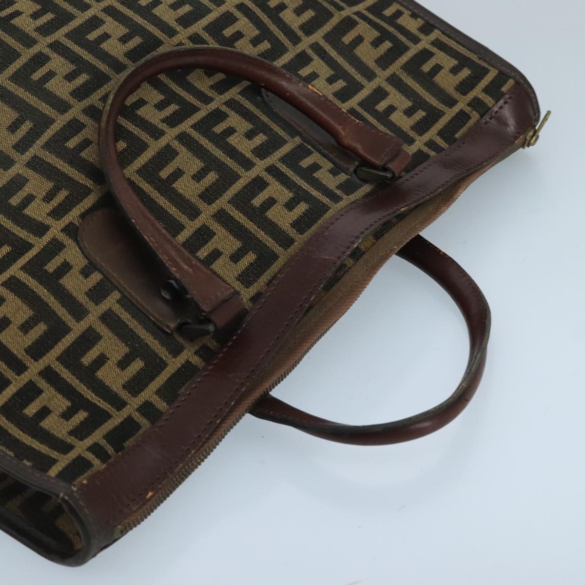 FENDI Zucca Canvas Hand Bag Brown Black gold 103452