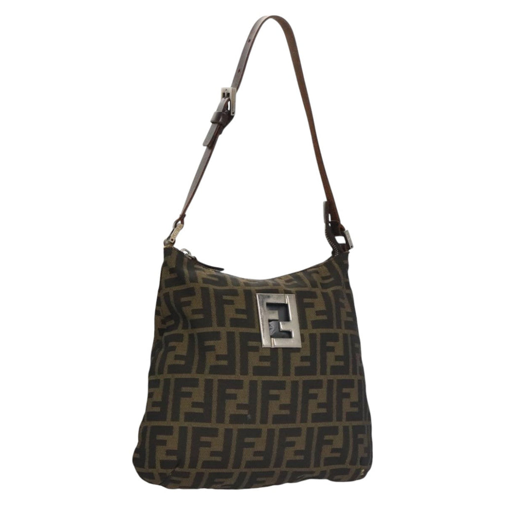 FENDI Zucca Canvas Shoulder Bag Brown Black 103542