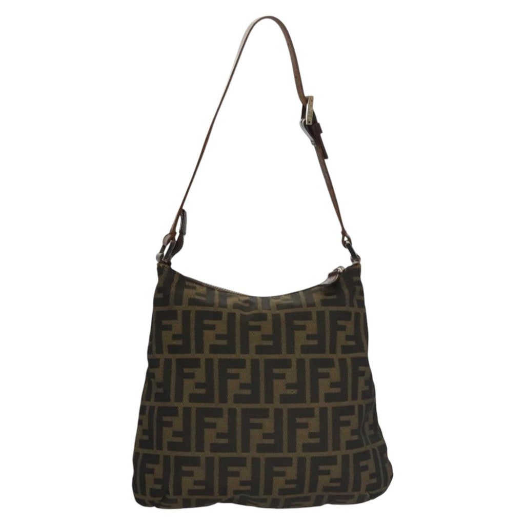 FENDI Zucca Canvas Shoulder Bag Brown Black 103542