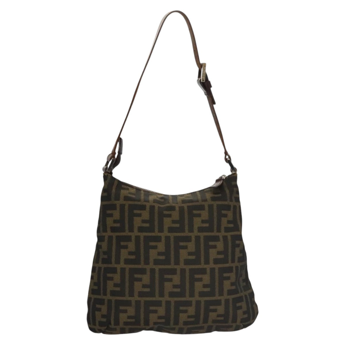 FENDI Zucca Canvas Shoulder Bag Brown Black 103542