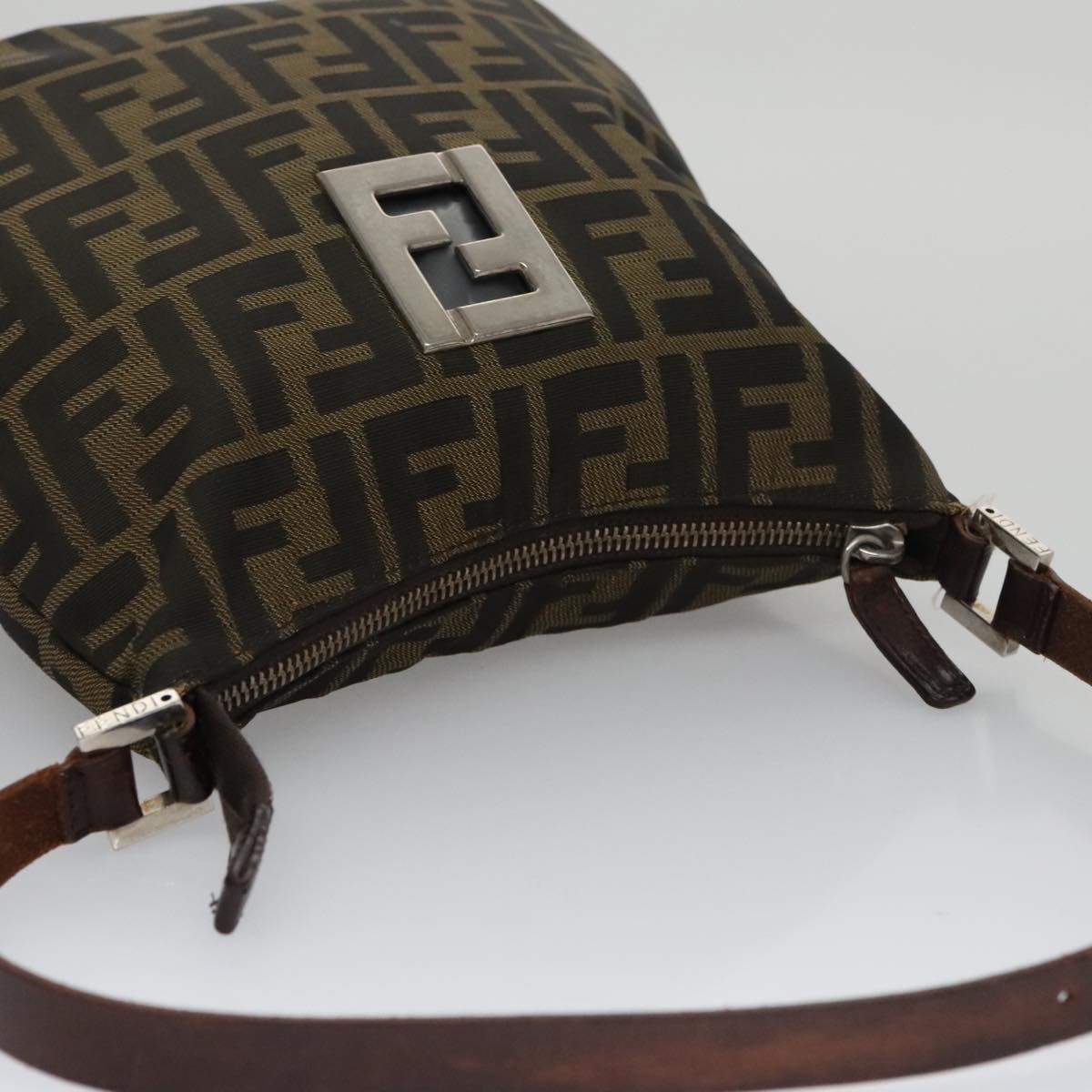 FENDI Zucca Canvas Shoulder Bag Brown Black 103542